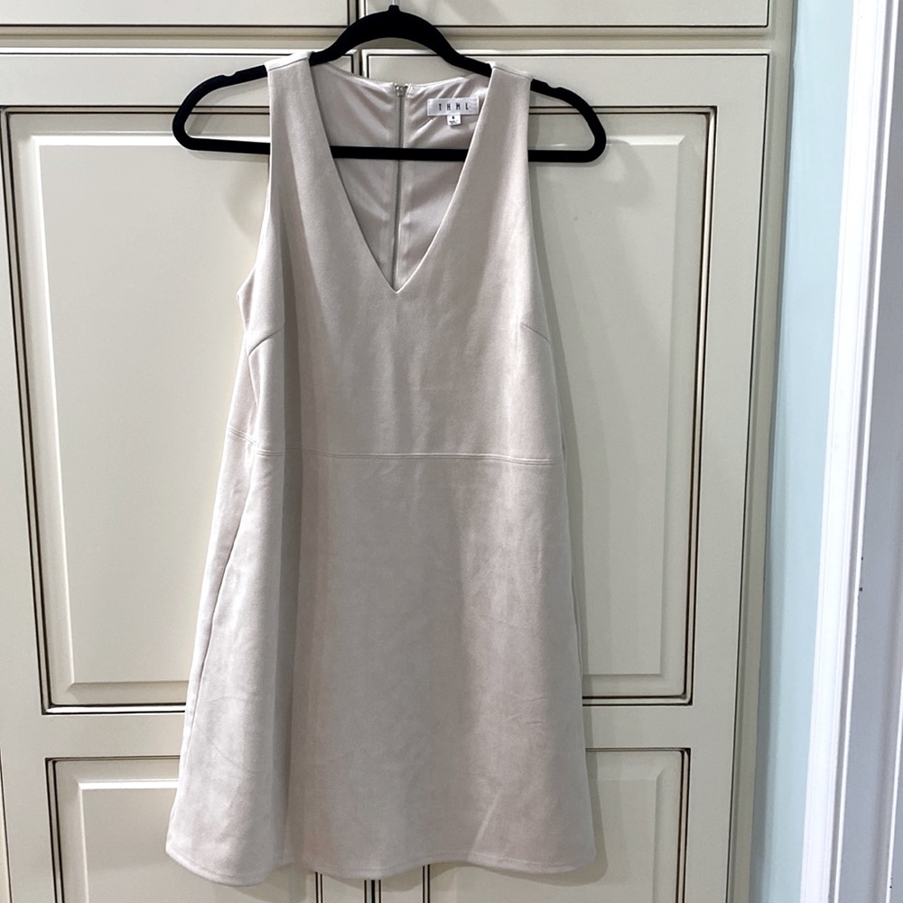 THML Faux Suede V-neck Mini Dress With Exposed Zipper Size Small